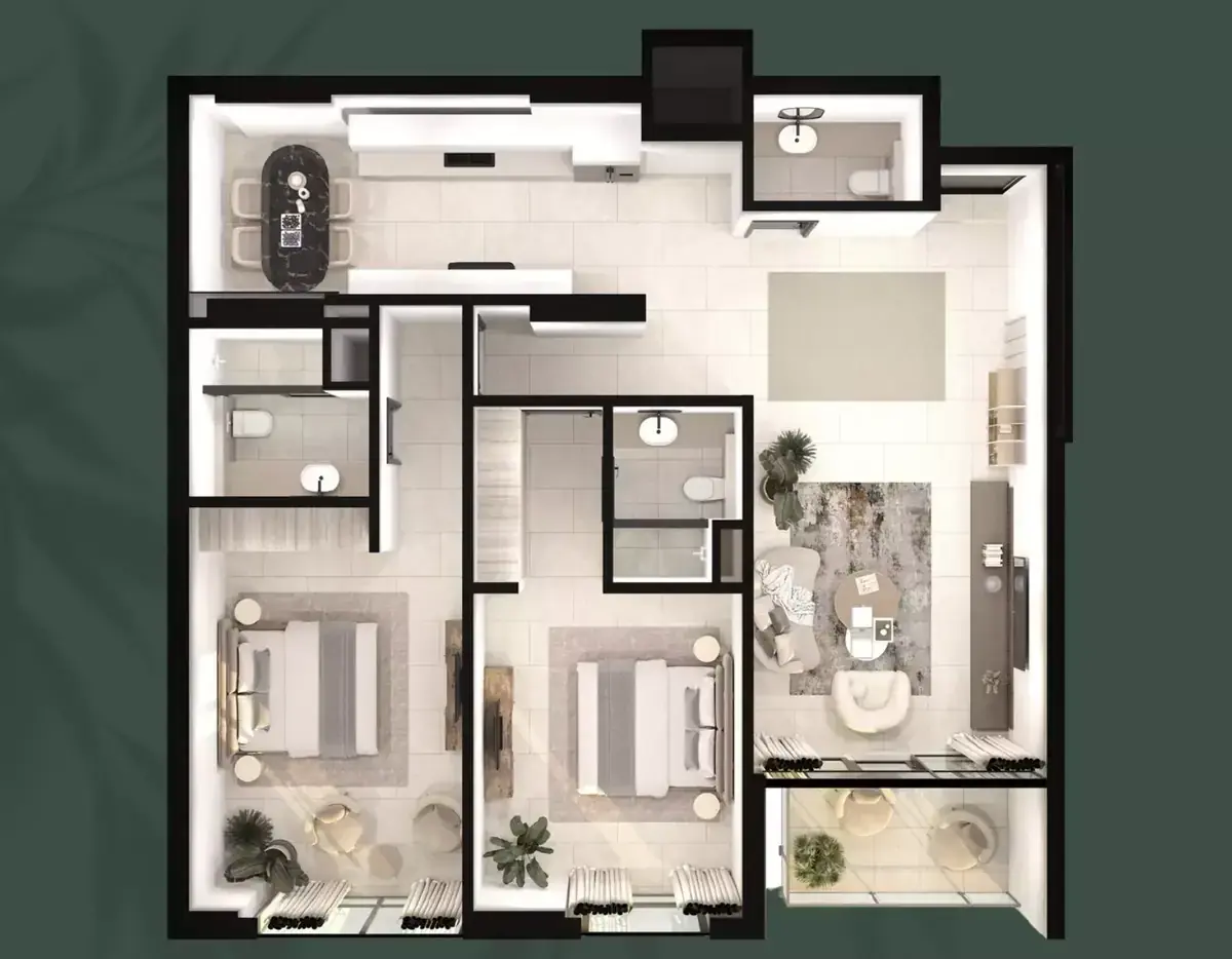Планировка — 2-спальная, 109 м²