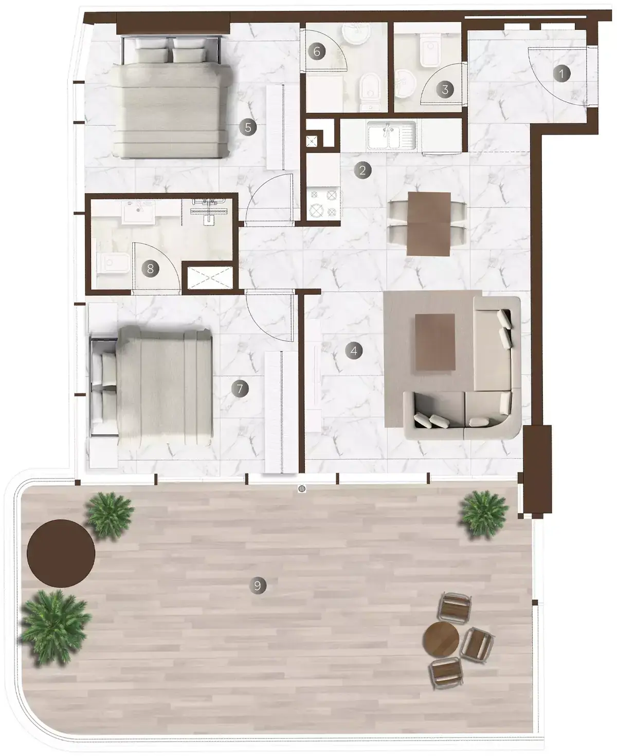 Планировка — 2-спальная, 109 м²