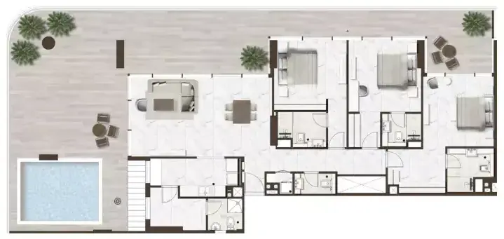 Планировка — 3-спальная, 155 м²
