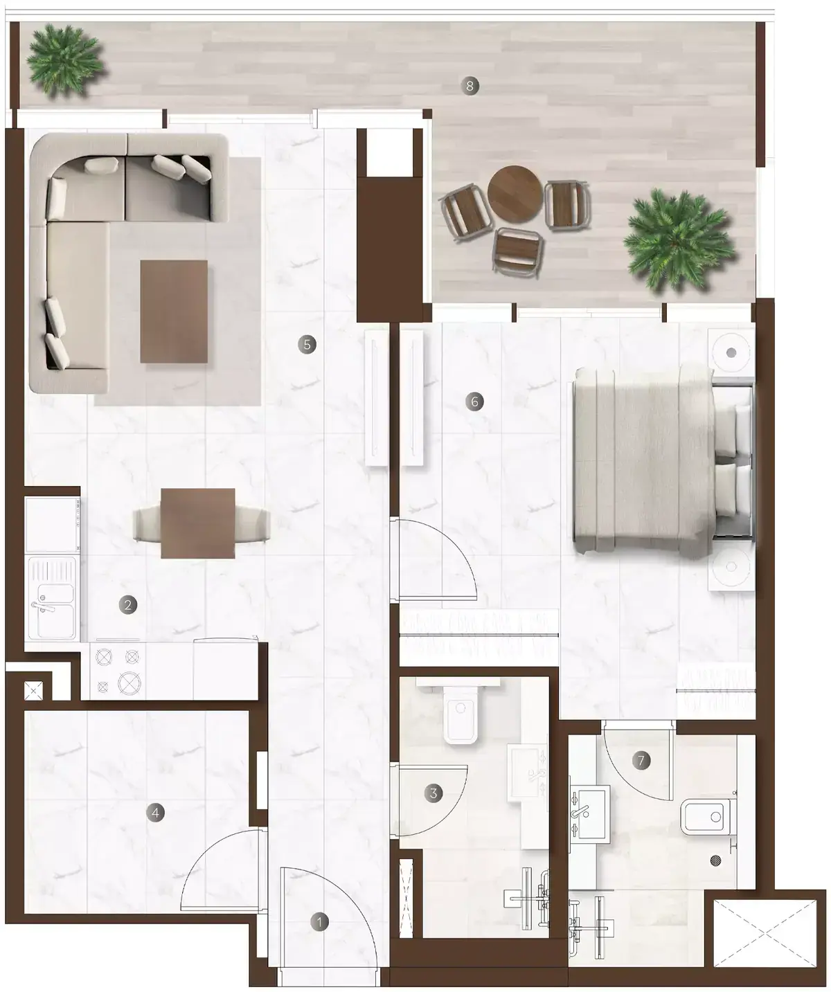 Планировка — 1-спальная, 76 м²