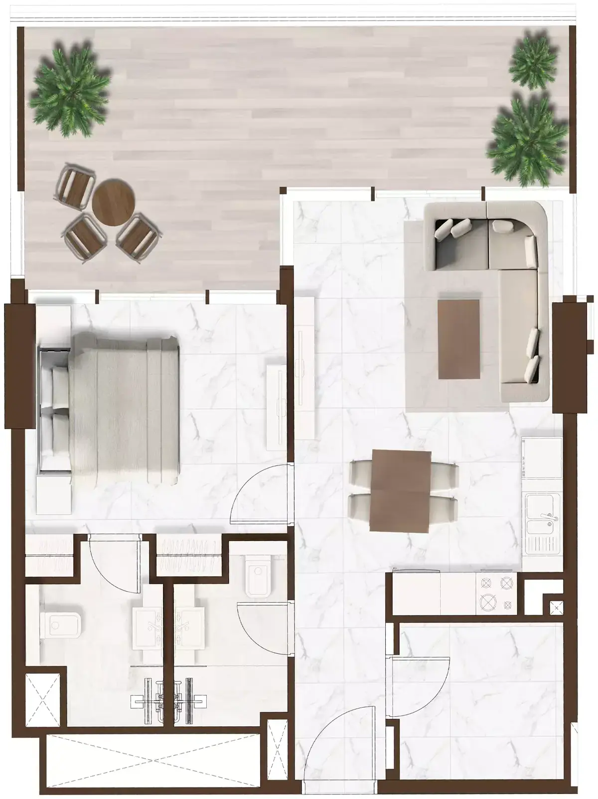 Планировка — 1-спальная, 82 м²