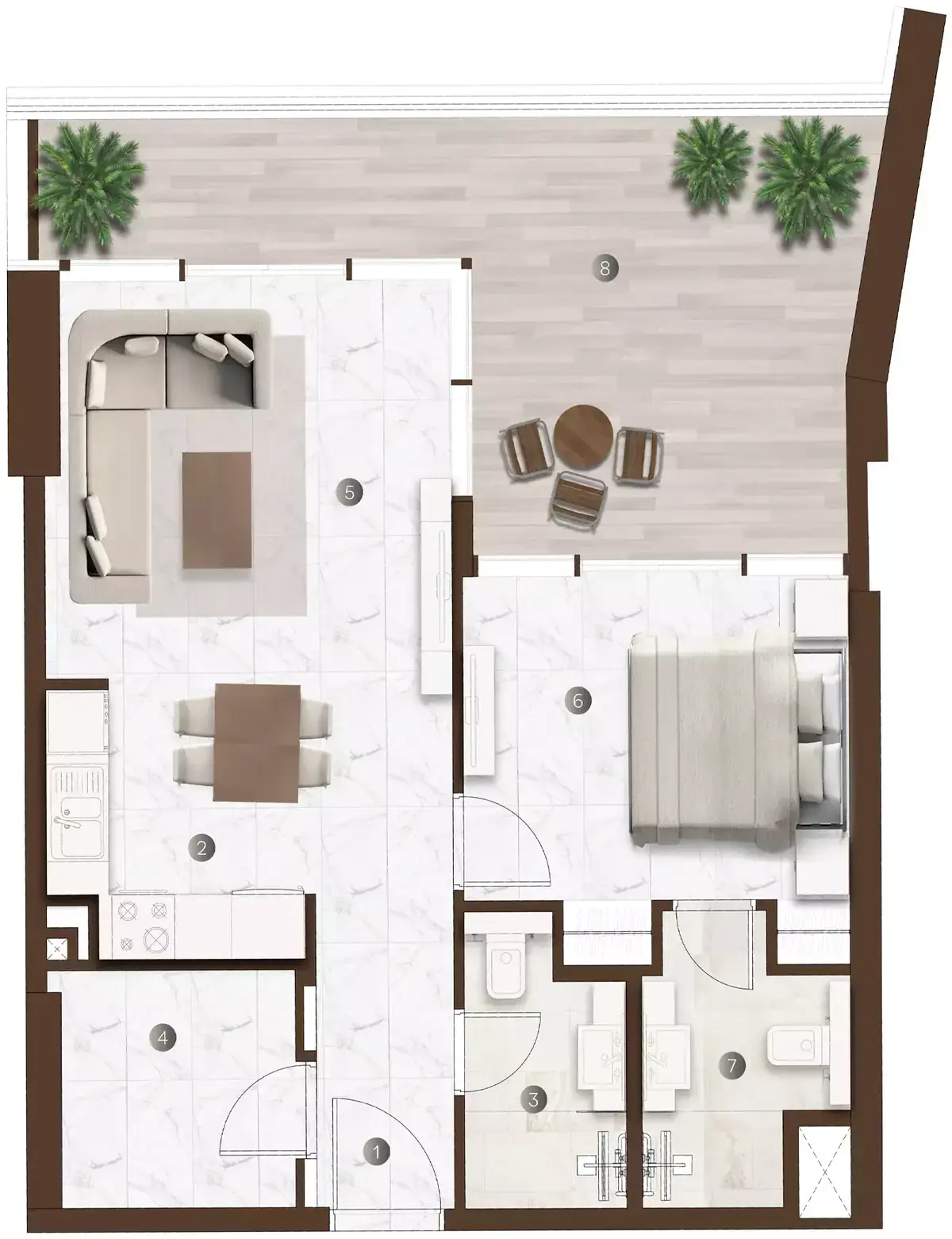 Планировка — 1-спальная, 81 м²