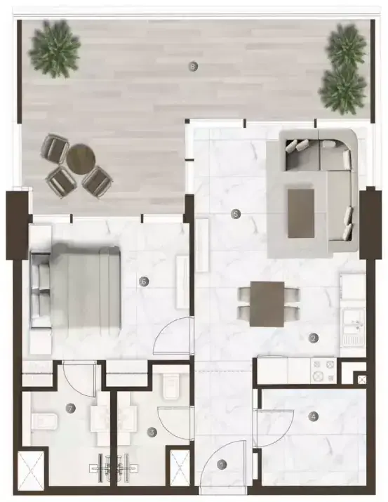 Планировка — 1-спальная, 76 м²