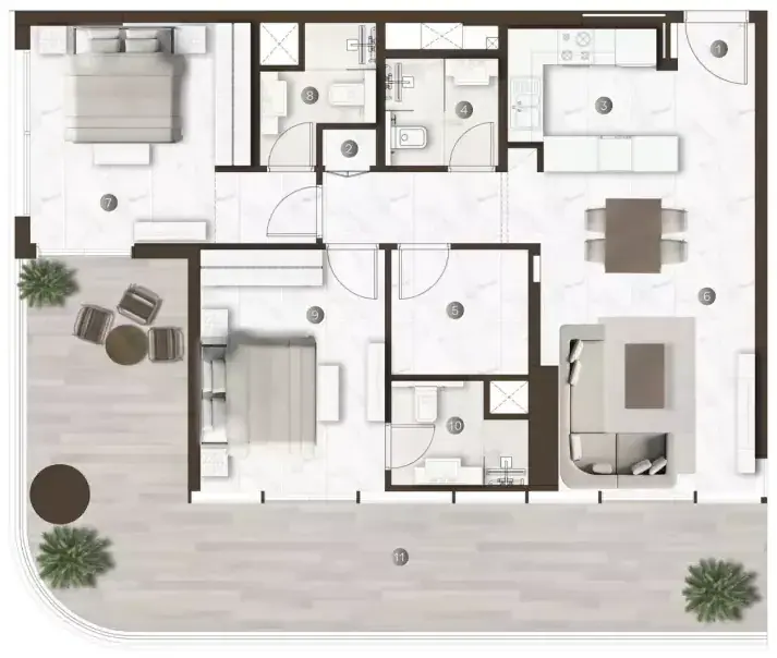 Планировка — 2-спальная, 118 м²