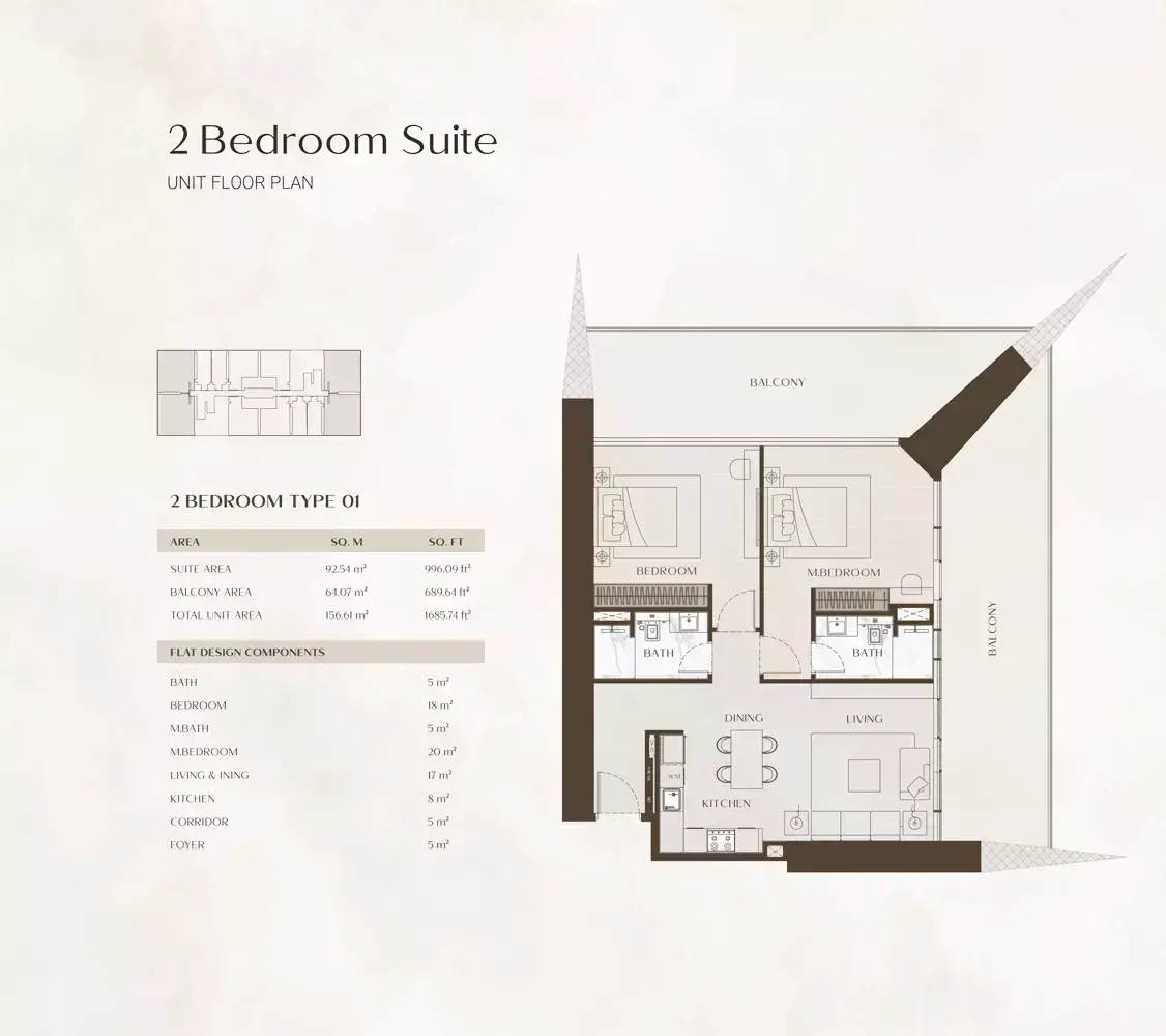 Планировка — 2-спальная, 157 м²