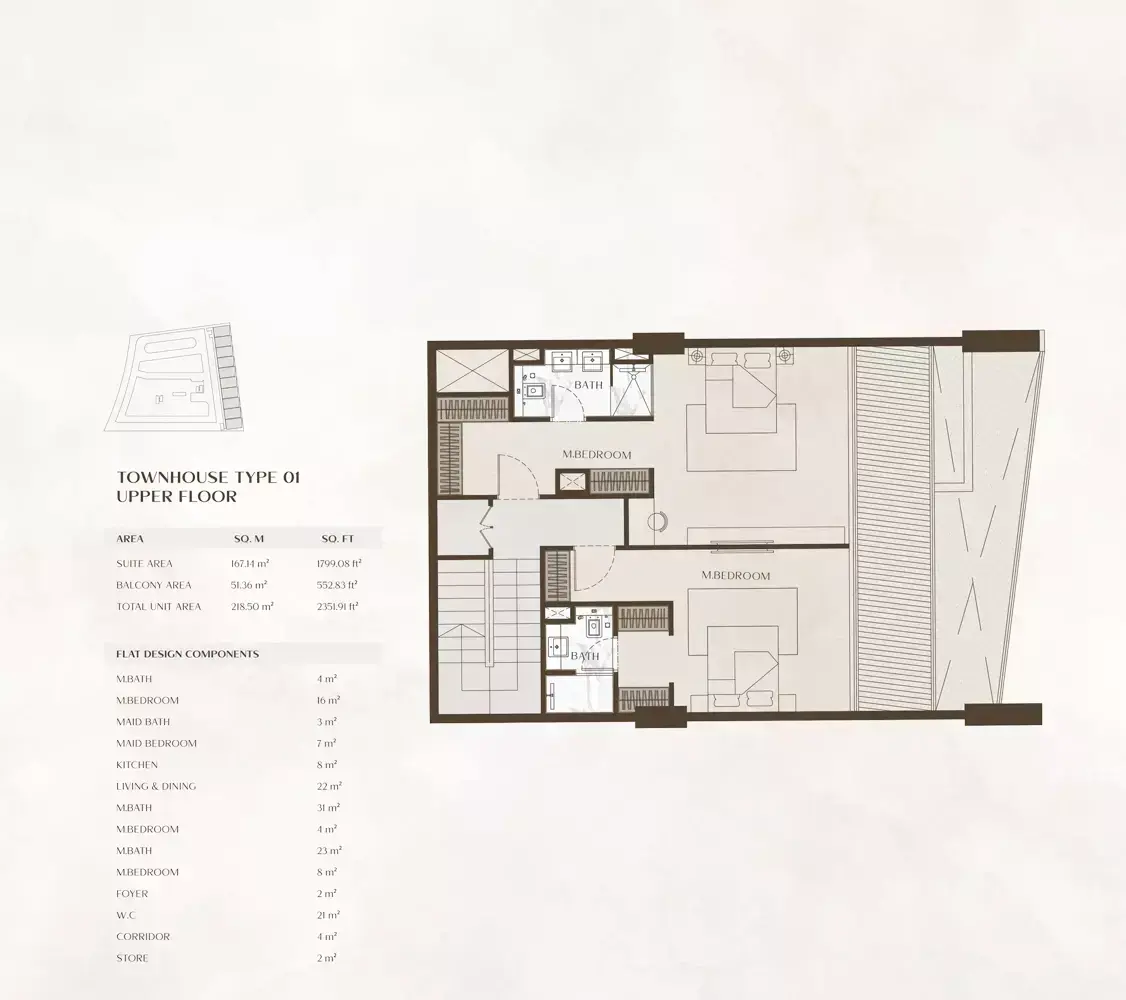 Планировка — 3-спальная, 218 м²