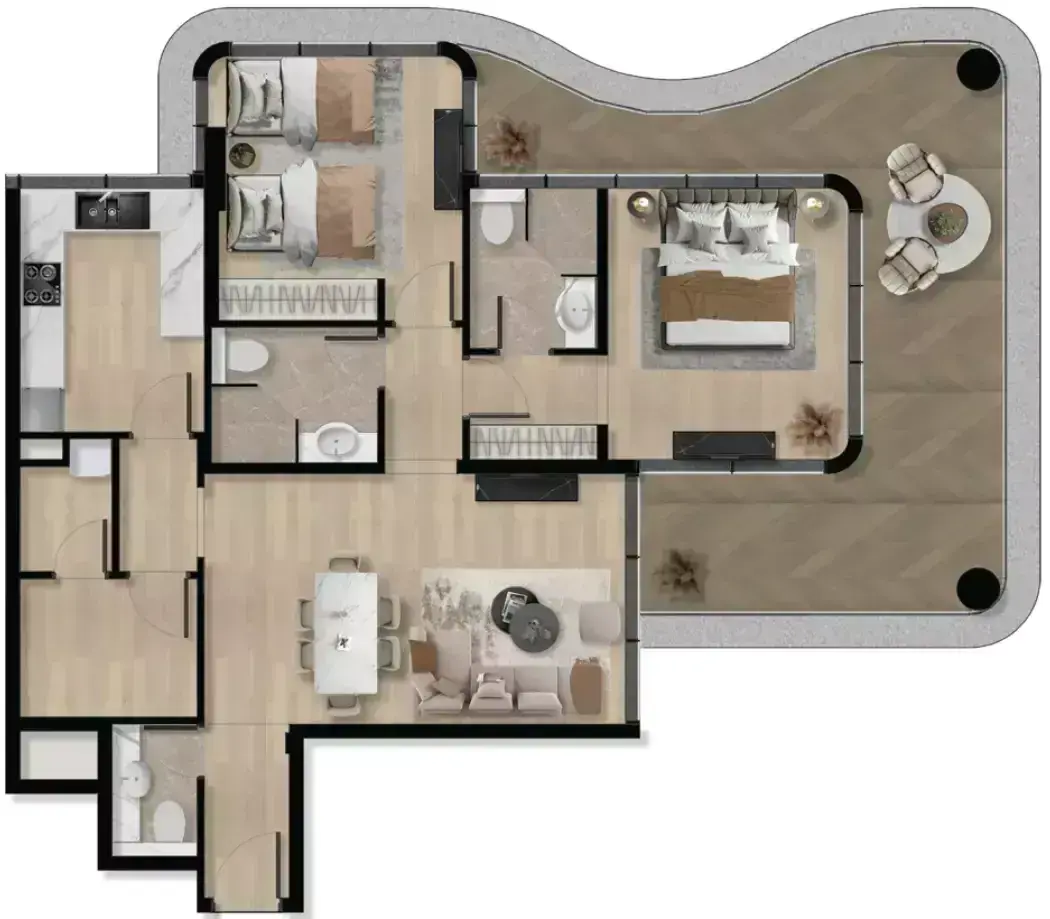 Планировка — 2-спальная, 126 м²