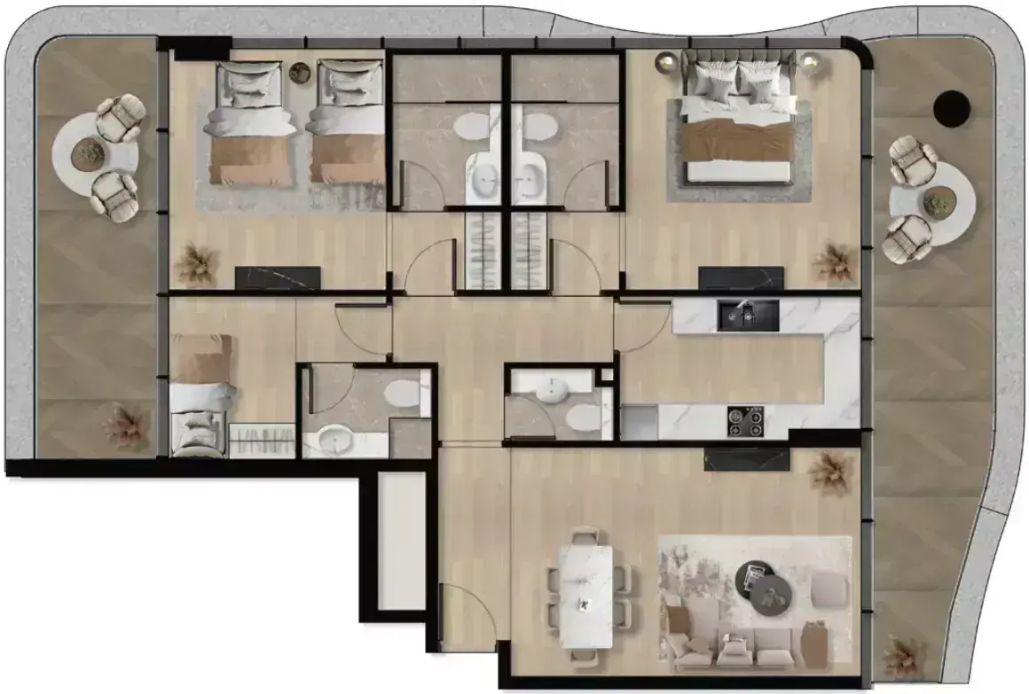 Планировка — 2-спальная, 142 м²