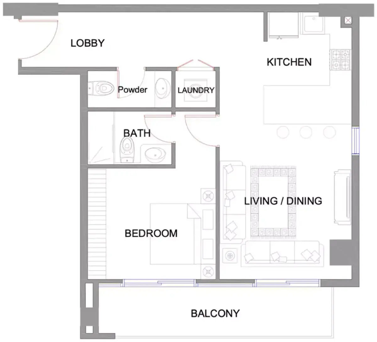 Планировка — 1-спальная, 73 м²