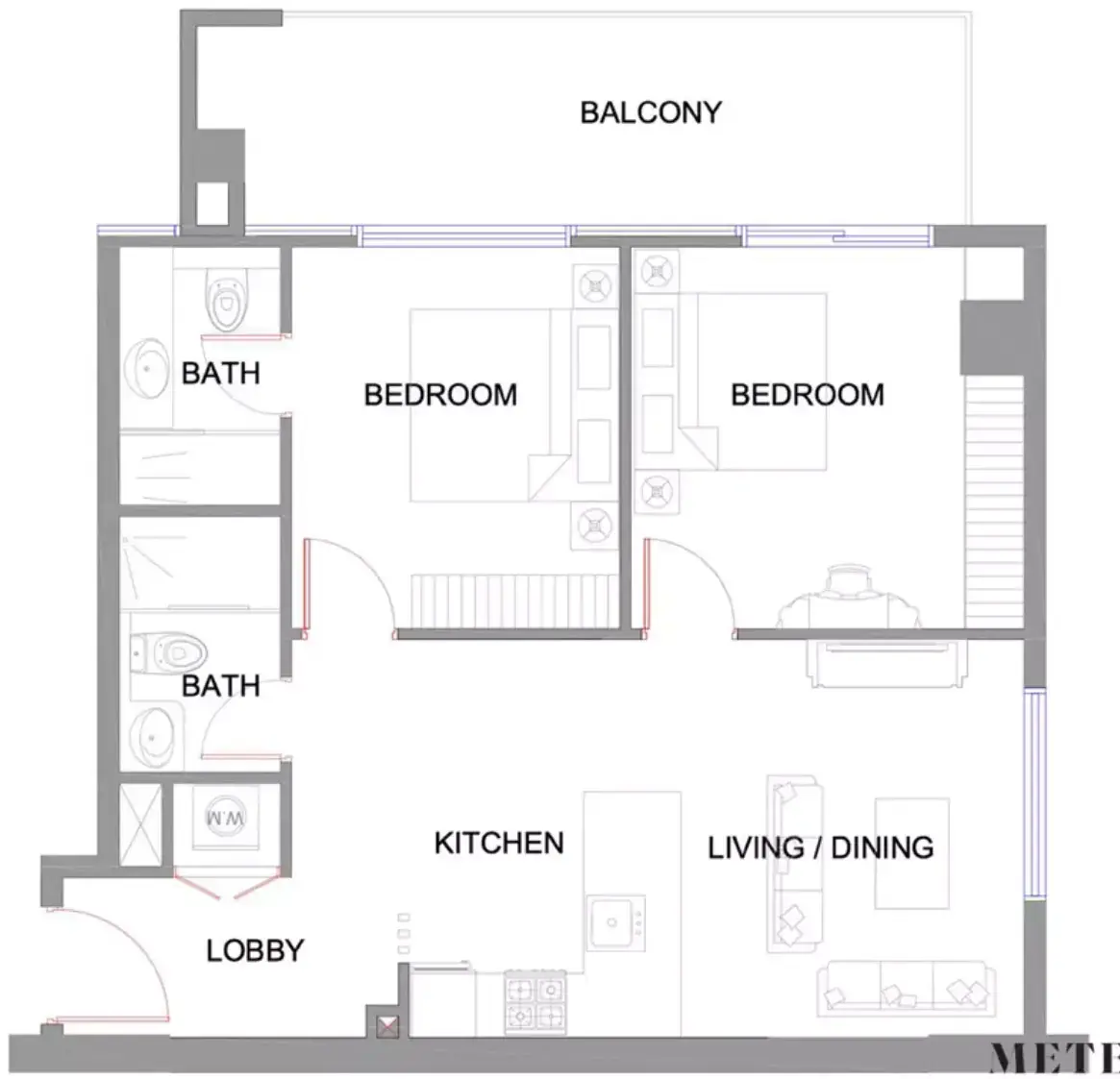 Планировка — 2-спальная, 81 м²