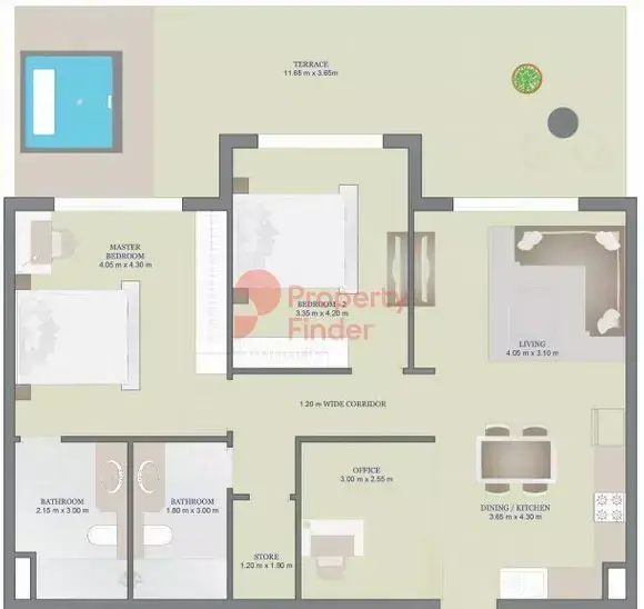 Планировка — 2-спальная, 137 м²