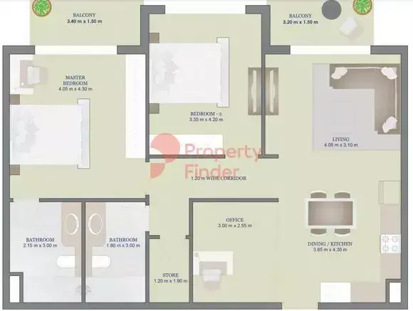 Планировка — 2-спальная, 106 м²