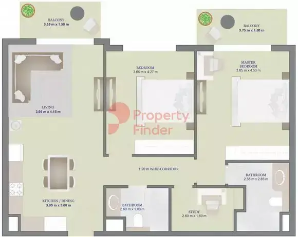 Планировка — 2-спальная, 104 м²