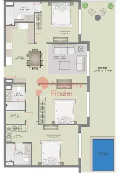 Планировка — 3-спальная, 170 м²