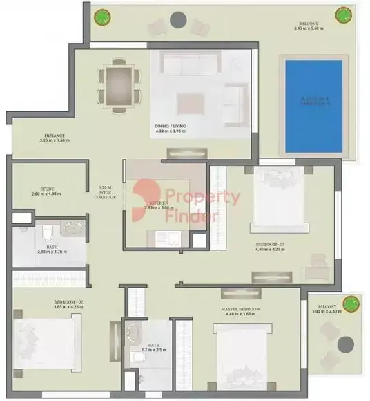 Планировка — 3-спальная, 154 м²