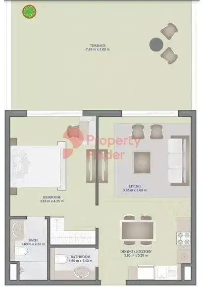 Планировка — 1-спальная, 97 м²