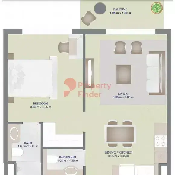 Планировка — 1-спальная, 63 м²