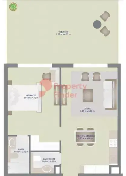 Планировка — 1-спальная, 98 м²