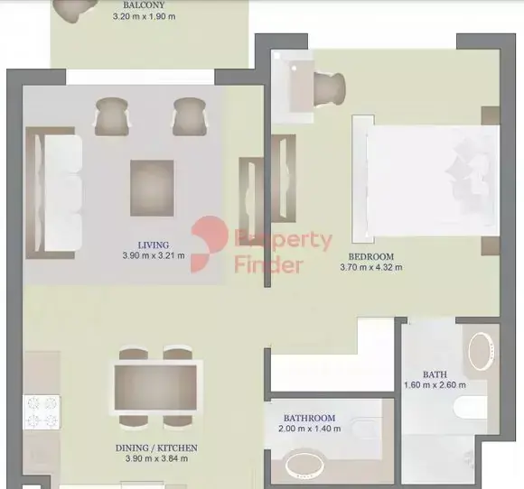 Планировка — 1-спальная, 63 м²
