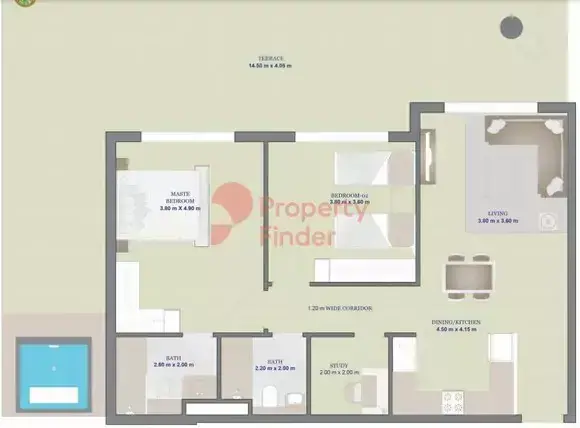 Планировка — 2-спальная, 169 м²