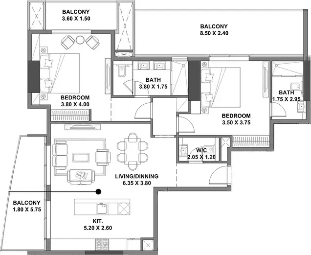 Планировка — 2-спальная, 139 м²