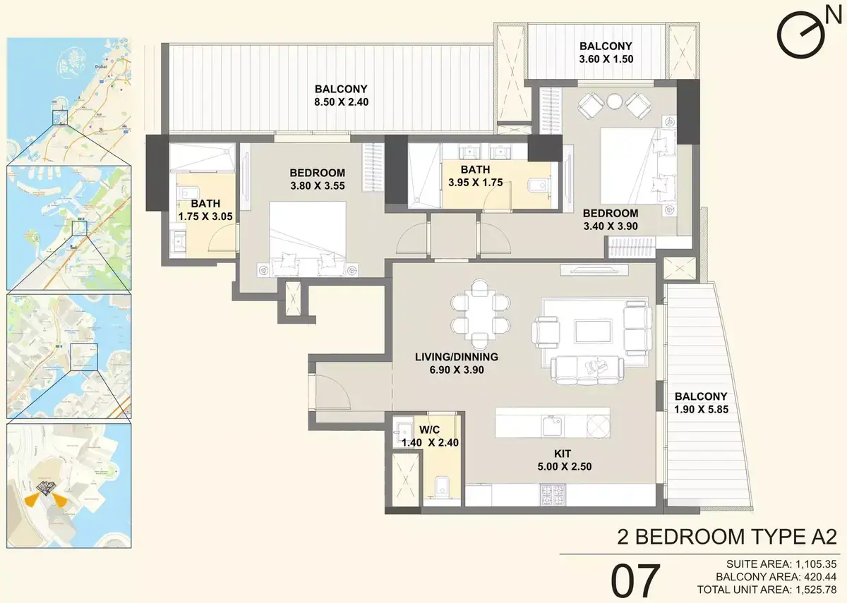 Планировка — 2-спальная, 142 м²