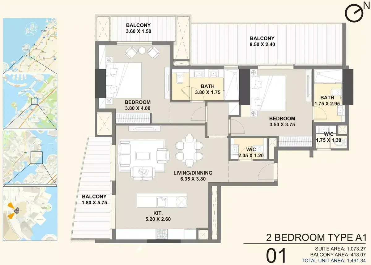 Планировка — 2-спальная, 139 м²