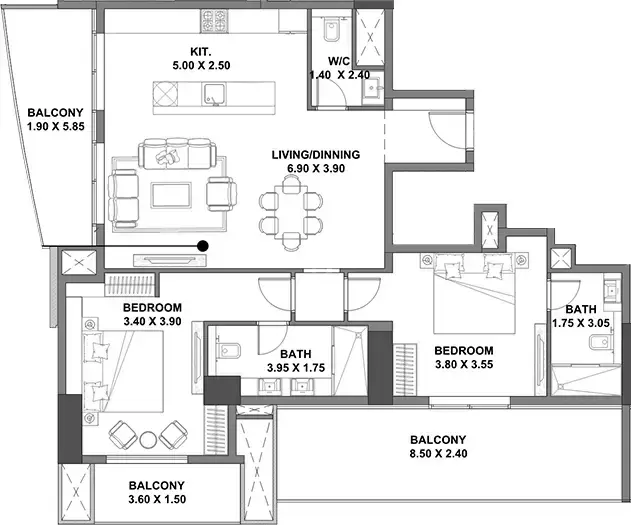 Планировка — 2-спальная, 142 м²
