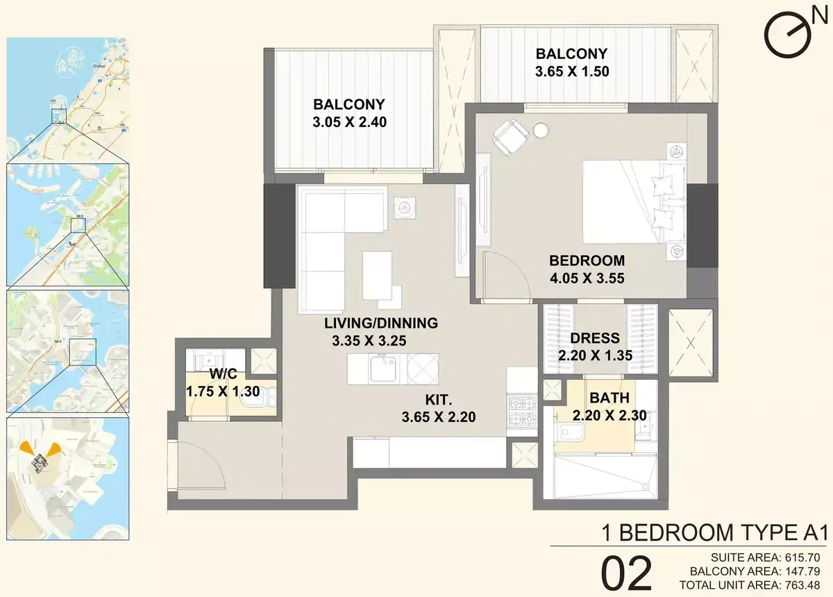 Планировка — 1-спальная, 71 м²
