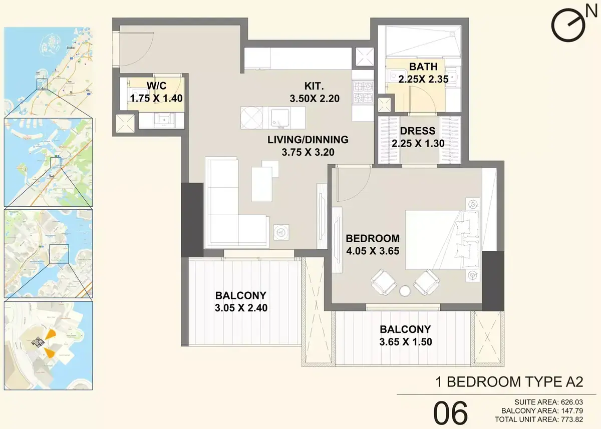 Планировка — 1-спальная, 72 м²