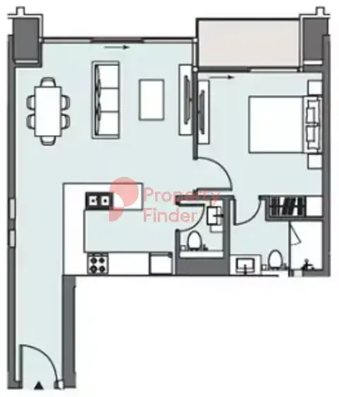 Планировка — 1-спальная, 66 м²