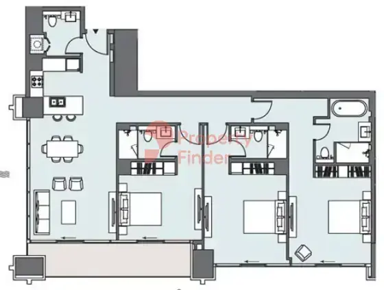 Планировка — 3-спальная, 160 м²
