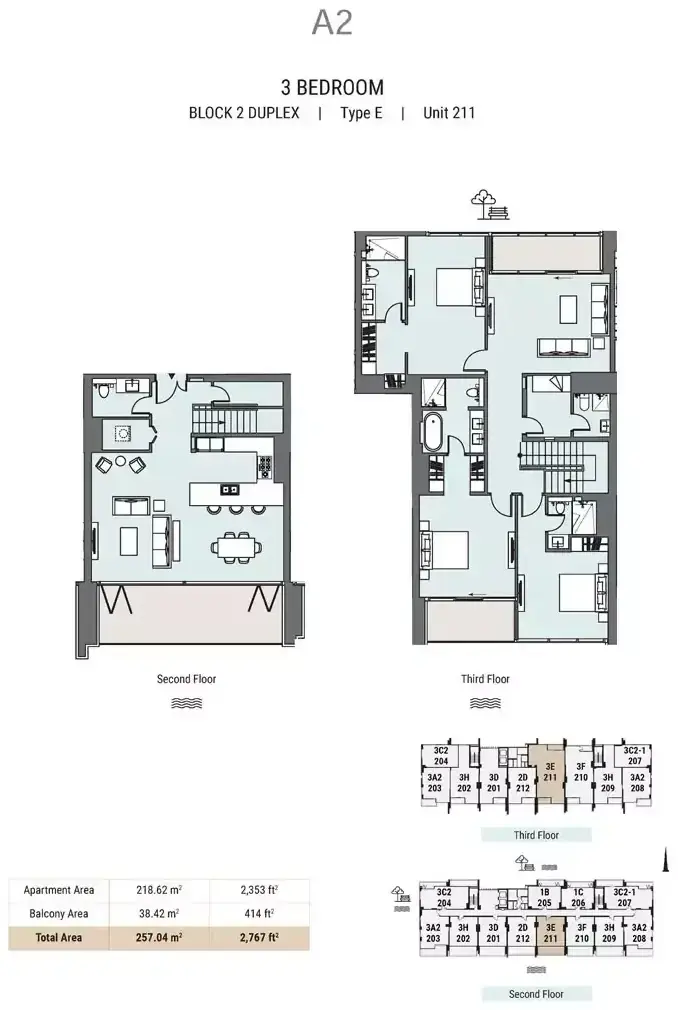 Планировка — 3-спальная, 257 м²