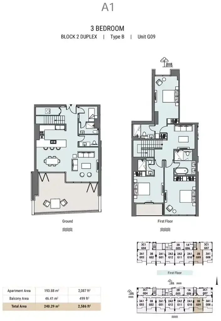 Планировка — 3-спальная, 240 м²