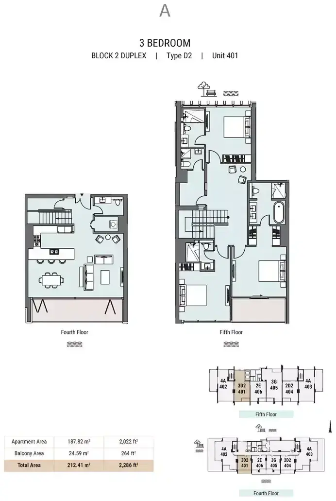 Планировка — 3-спальная, 212 м²