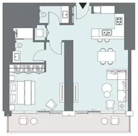 Планировка — 1-спальная, 90 м²