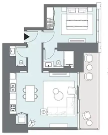 Планировка — 1-спальная, 77 м²