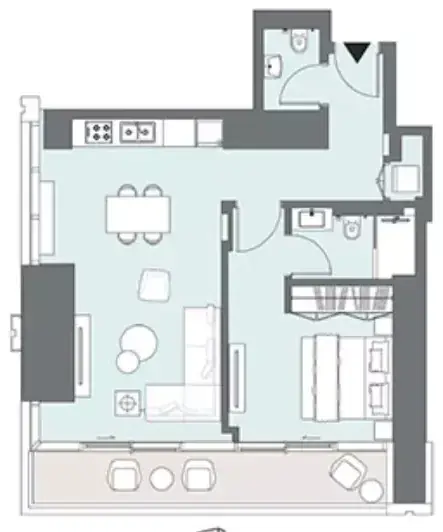 Планировка — 1-спальная, 75 м²