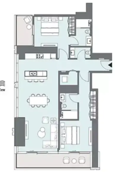 Планировка — 2-спальная, 134 м²