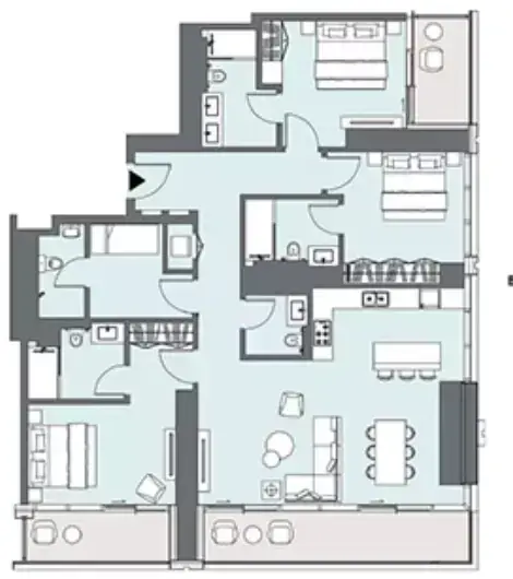 Планировка — 3-спальная, 180 м²