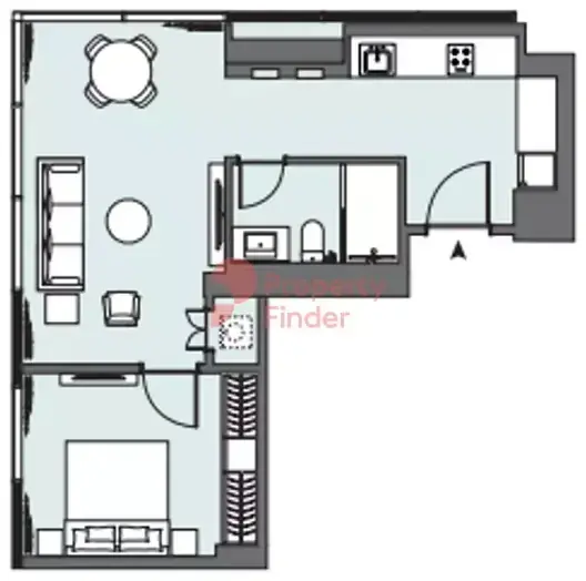 Планировка — 1-спальная, 57 м²