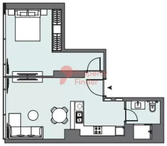 Планировка — 1-спальная, 59 м²