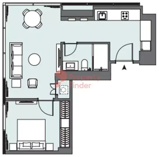 Планировка — 1-спальная, 57 м²