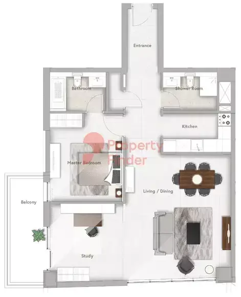 Планировка — 1-спальная, 98 м²