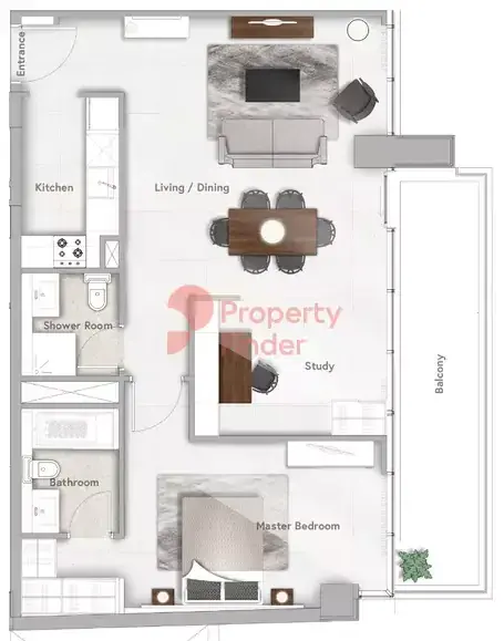 Планировка — 1-спальная, 92 м²