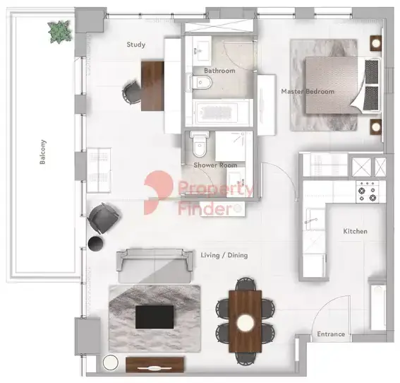 Планировка — 1-спальная, 86 м²
