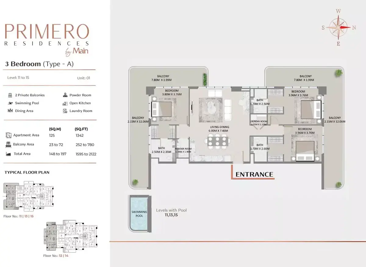 Планировка — 3-спальная, 148 м²