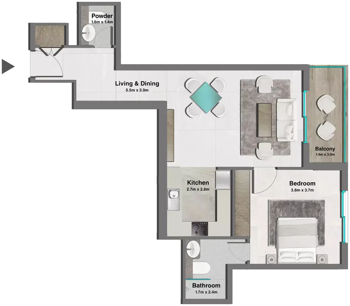 Планировка — 1-спальная, 76 м²
