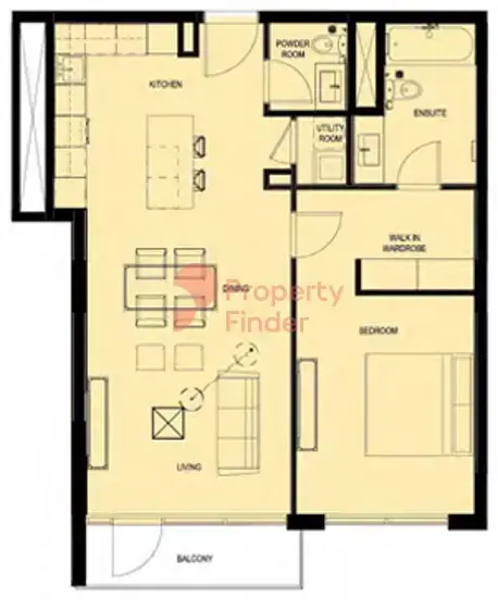 Планировка — 1-спальная, 79 м²