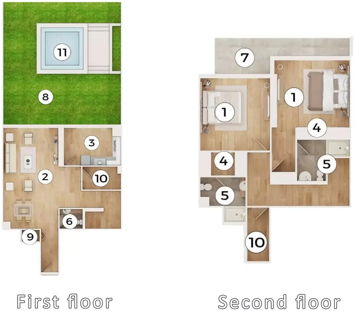 Планировка — 2-спальная, 228 м²